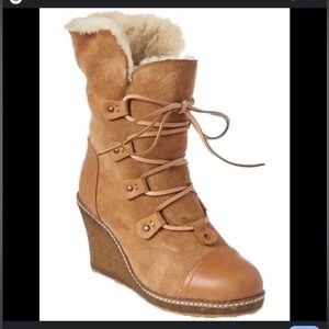 Australia Luxe Collective “Mona” Suede Shearling Wedge Boots – Size 8